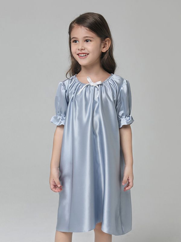 19 Momme Baby Girls Princess Short Sleeve Silk Nightgown